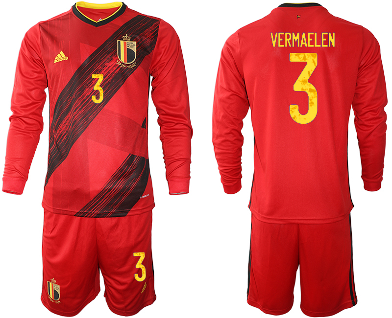 Cheap Men 2021 European Cup Belgium home Long sleeve 3 soccer jerseys